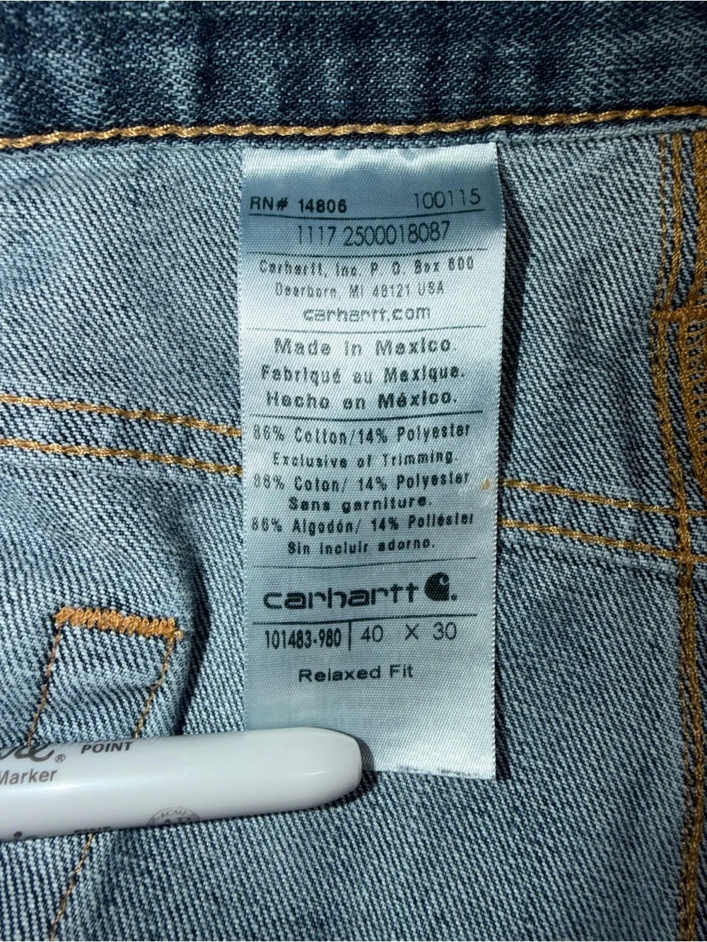 Carhartt Mens 40x30 Relaxed Fit Holter Jeans Denim Blue 101483 Straight Leg